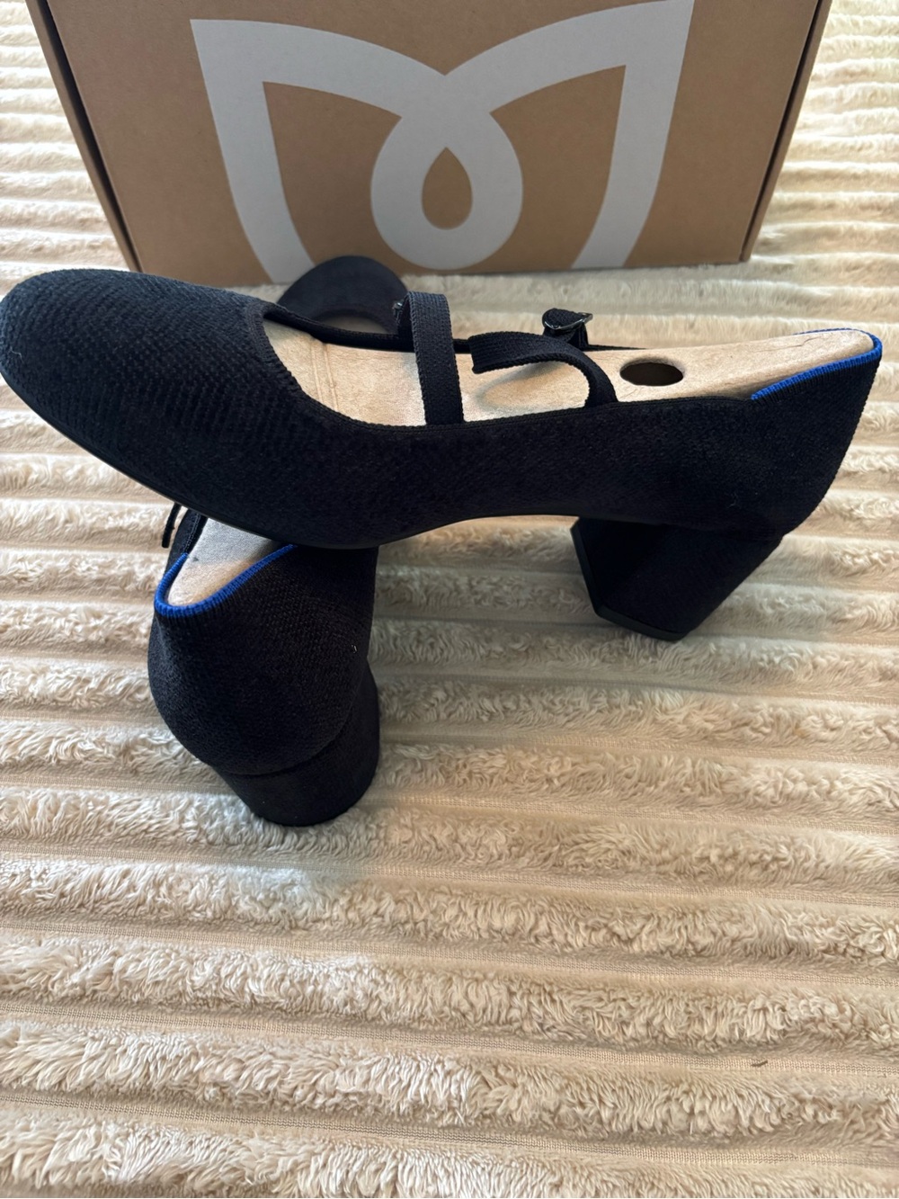 Rothy's Black Mary Jane Flats with Double Straps and Blue Trim - Picture 4 of 7